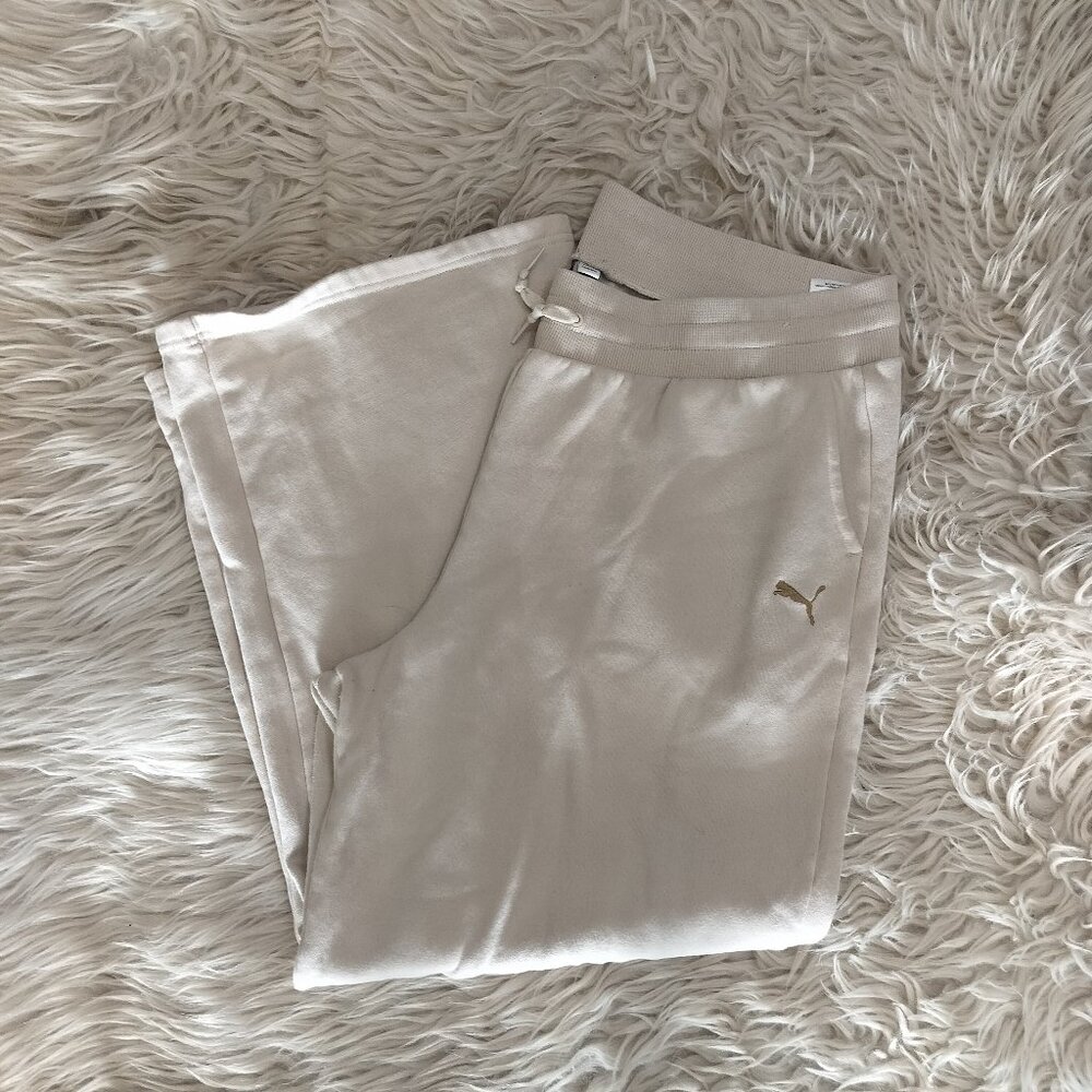 Womens Puma Wide Leg Cream Sweatpants